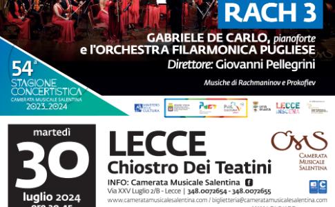 Martedì 30 luglio - RACH 3: Gabriele De Carlo e Orchestra Filarmonica Pugliese @ Chiostro dei Teatini, Lecce